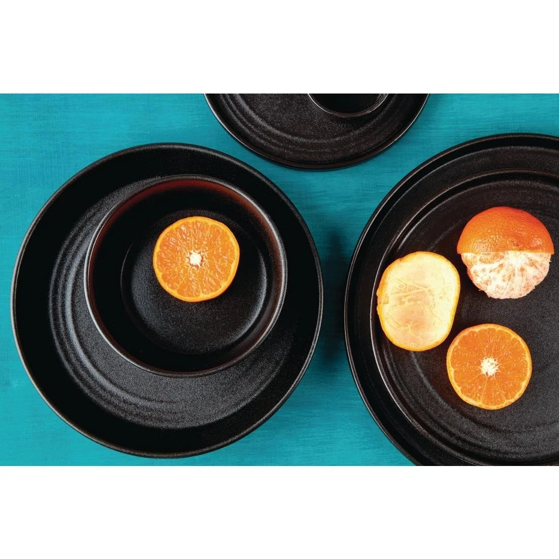 Olympia Cavolo Flat Round Bowls Textured Black 220mm (4 Pack) - Image 3