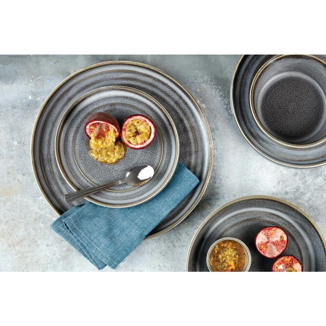 Olympia Cavolo Flat Round Plates Charcoal Dusk 270mm (4 Pack) - Image 2