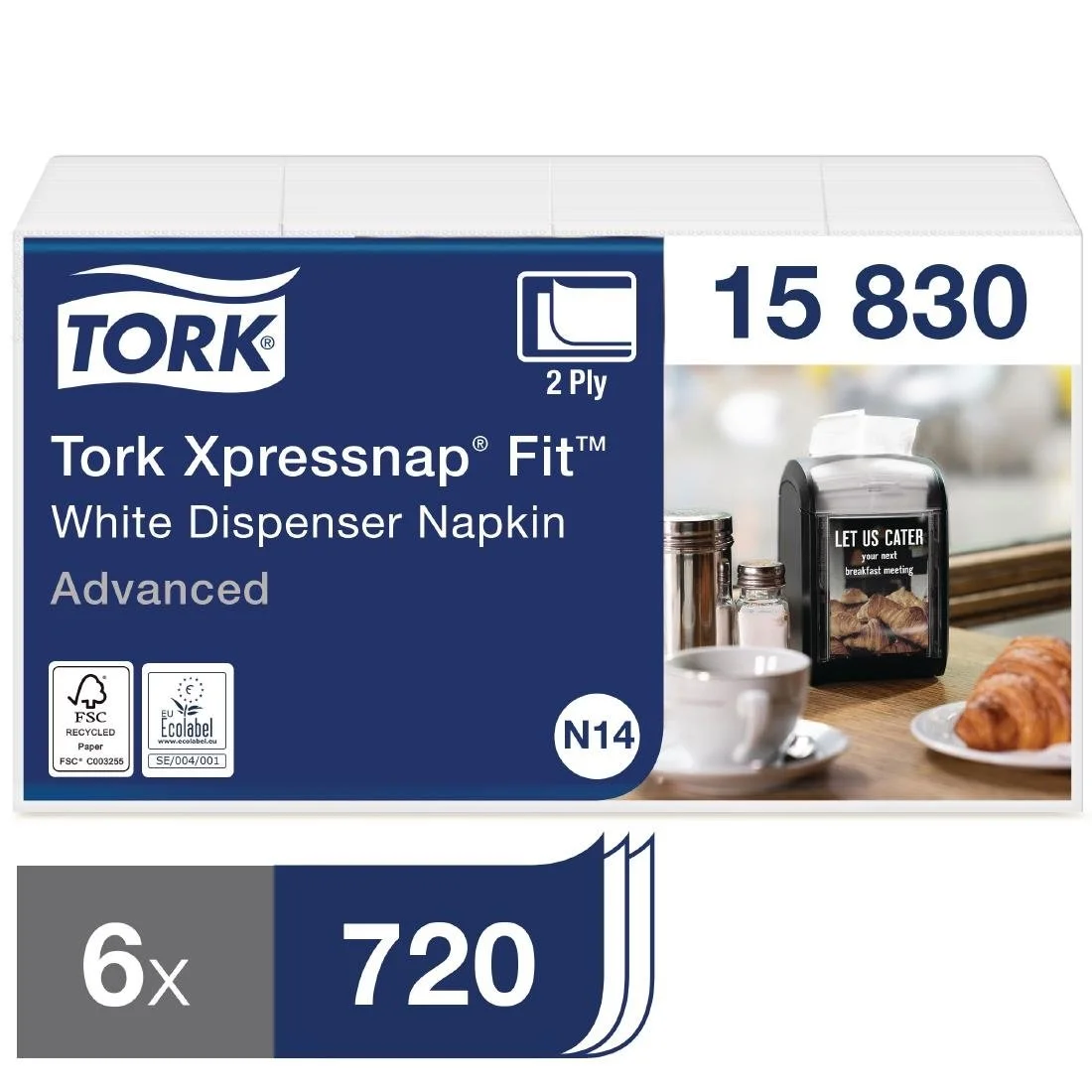 Tork Xpressnap Fit Dispenser Napkins White N14 (6 Pack) - Image 1