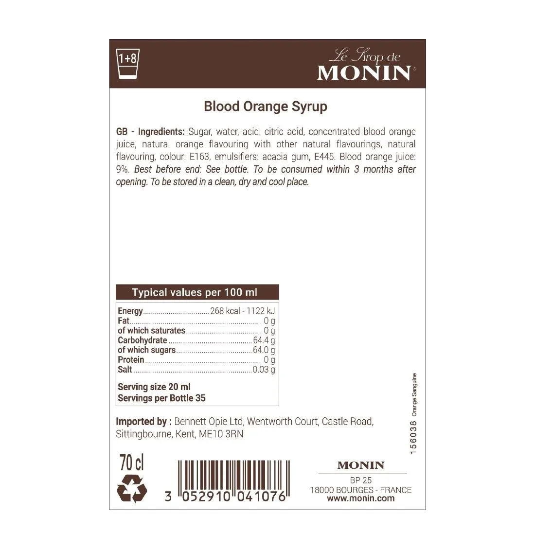 Monin Premium Blood Orange Syrup 700ml - Image 3