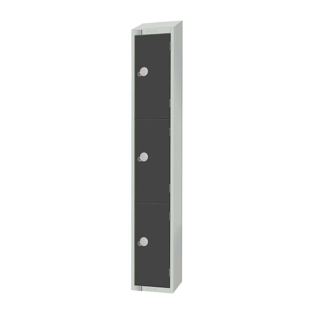Elite Three Door Coin Return Locker with Sloping Top Graphite Grey