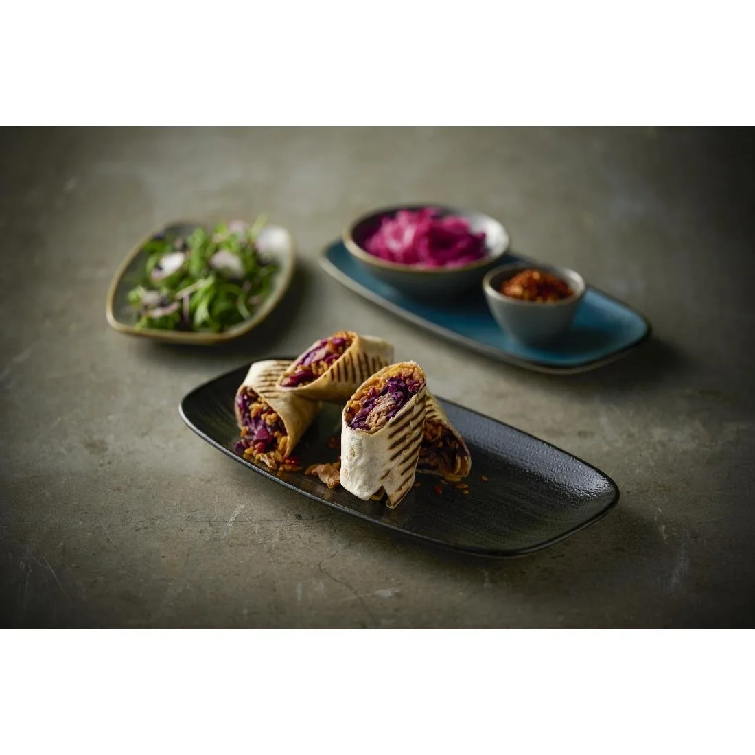 Churchill Stonecast Raw Black Chefs Oblong Plates 280 x 152mm (12 Pack) - Image 2