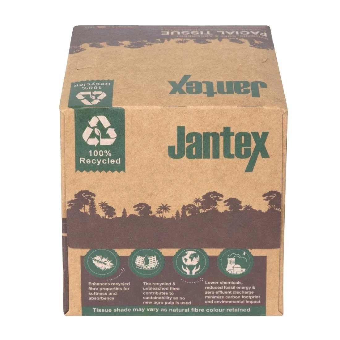 Jantex Green 100% Recycled Facial Tissue Cube 100 Sheets (36 Pack) - Image 3