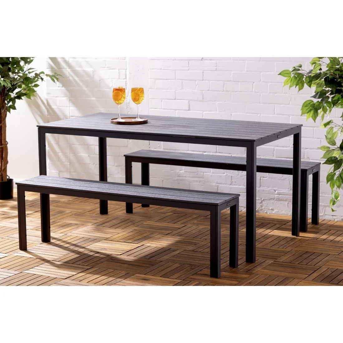 Bolero Valletta Grey Slatted Outdoor Table 1560mm - Image 11