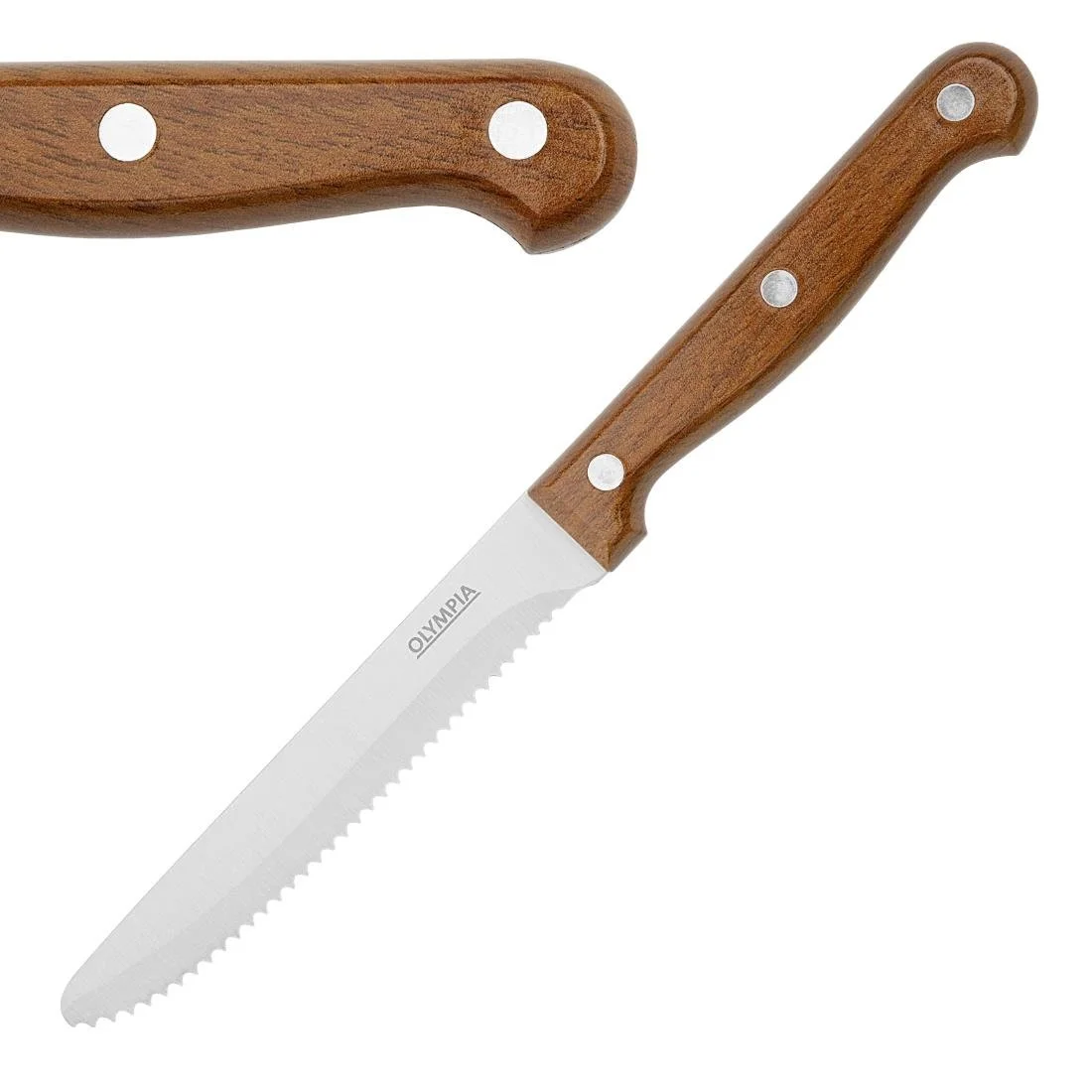 Olympia Rounded Steak Knives with Wood Effect Handles (12 Pack) - Image 1