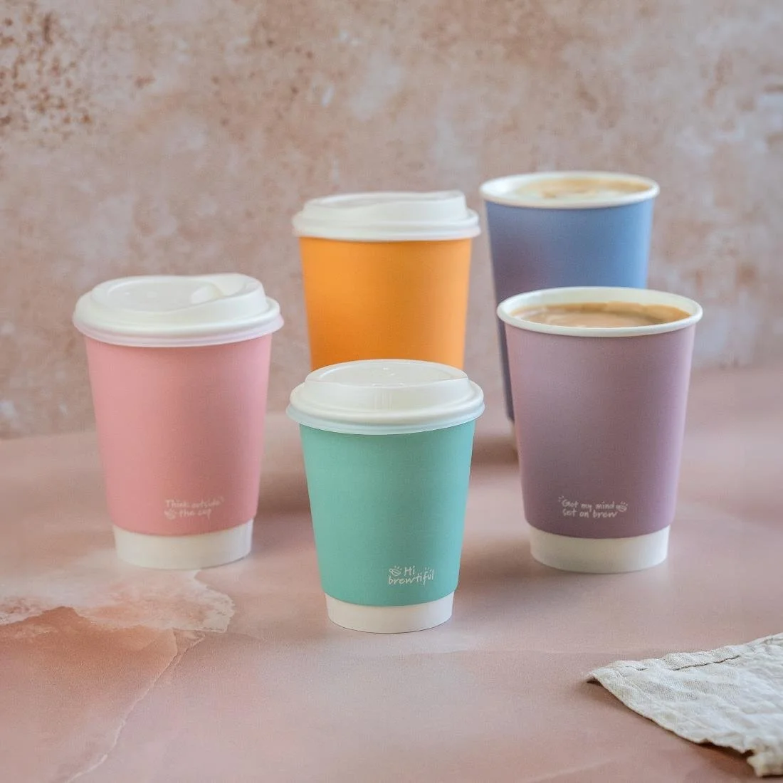 Vegware Feel Good Double Wall Hot Cups Pastel 8oz (500 Pack) - Image 2