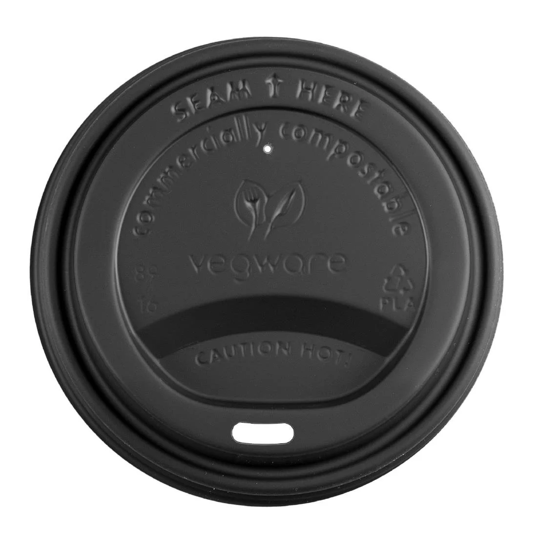Vegware 89-Series CPLA Hot Cup Lids Black (1000 Pack) - Image 1