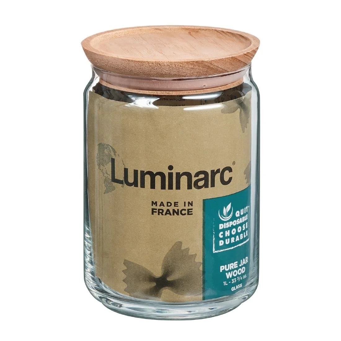 Luminarc Pure Jars & Wood Lids 1Ltr (6 Pack) - Image 2