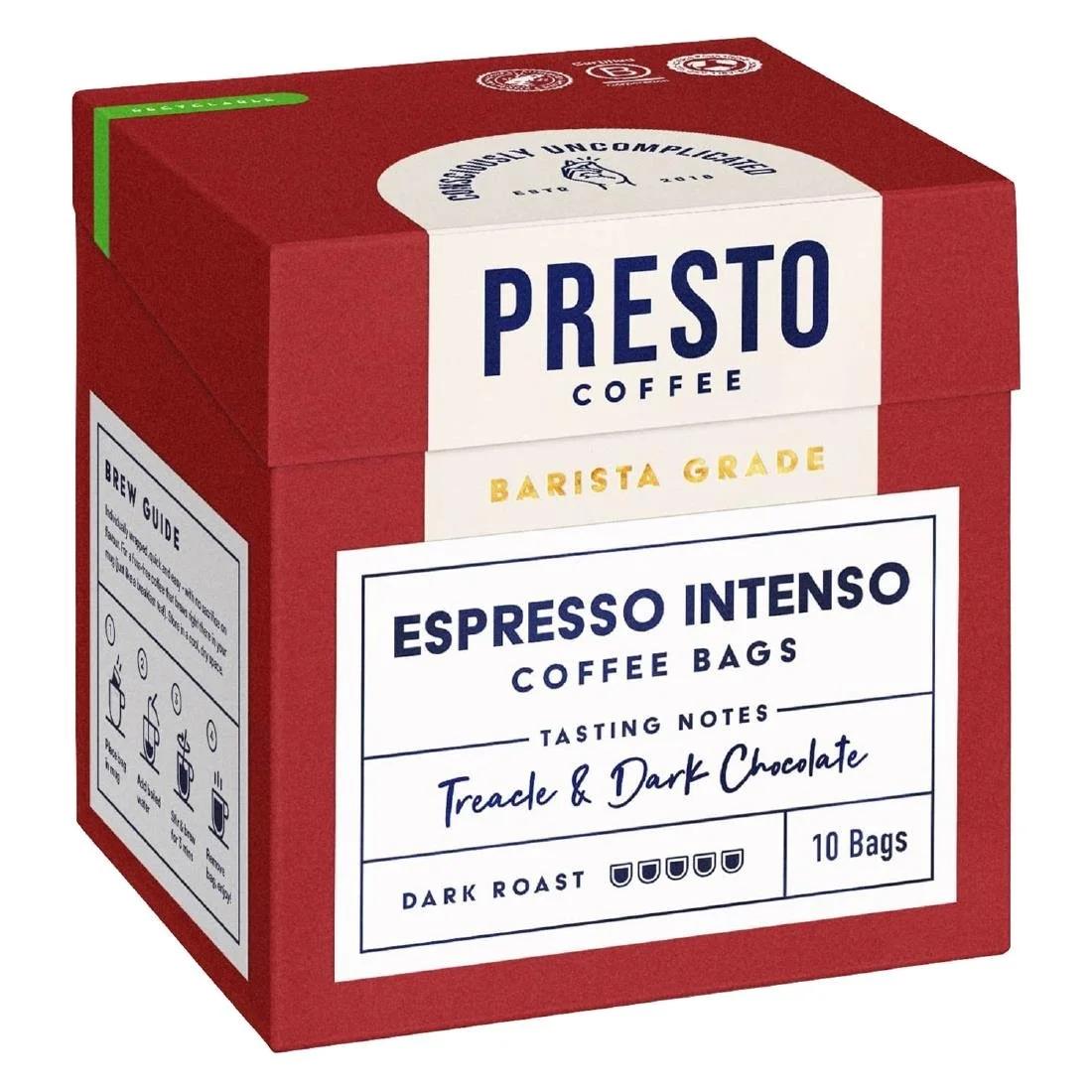 Presto Coffee Espresso Intenso Coffee Bags Enveloped 8g (10 Pack) - Image 1