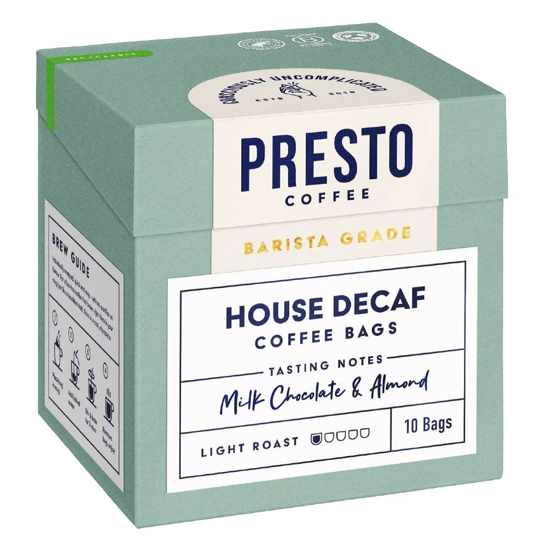 Presto Coffee House Decaf Coffee Bags Enveloped 8g (10 Pack) - Image 1