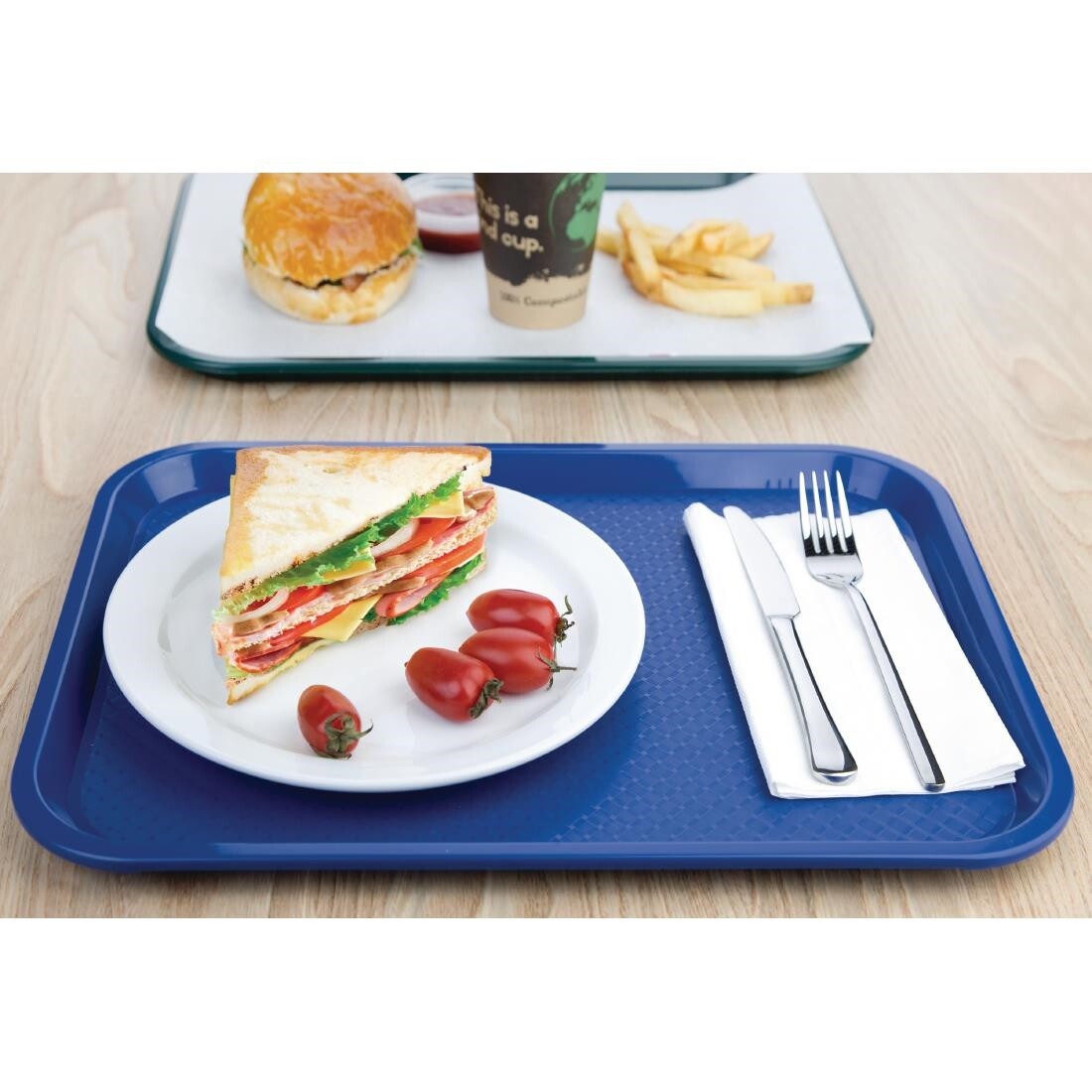 Kristallon Plastic Fast Food Tray Blue Medium