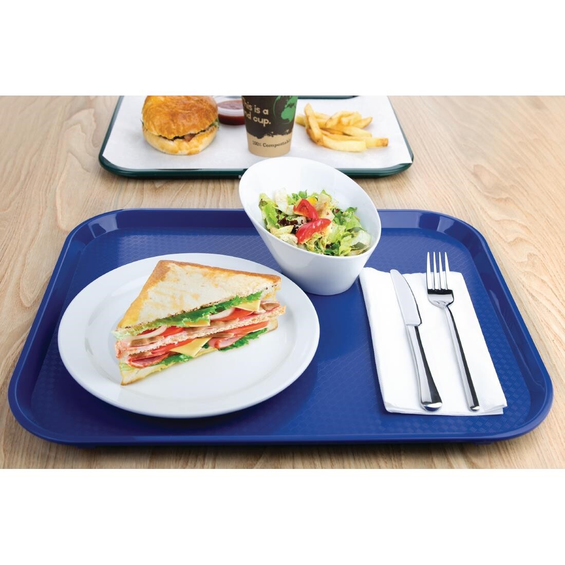 Kristallon Plastic Fast Food Tray Blue Large