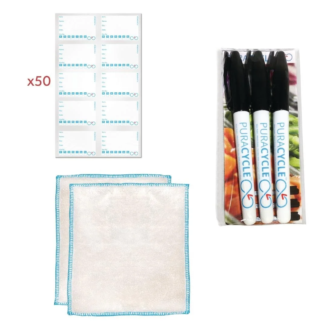 Puracycle Reusable Day Label Pack (50 Labels, 2 Cloths) + Free Pens - Image 1