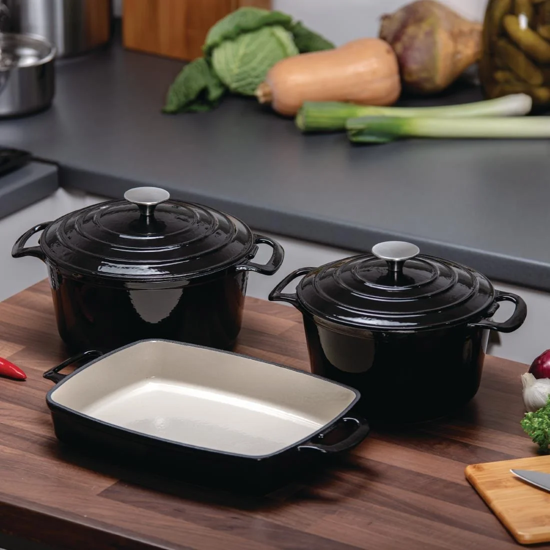 Vogue Cook Like A Pro 3-Piece Cast Iron Casserole Dish Set - Image 2