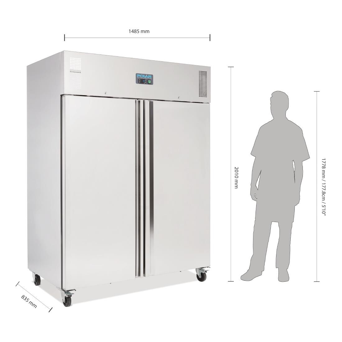 Polar Heavy Duty Double Door Freezer Stainless Steel 1300Ltr