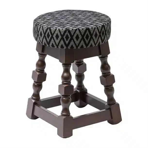 Classic Dark Wood Low Bar Stool with Black Diamond Seat