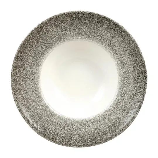 Churchill Studio Prints Raku Round Wide Rim Bowls White and Quartz Black 240mm