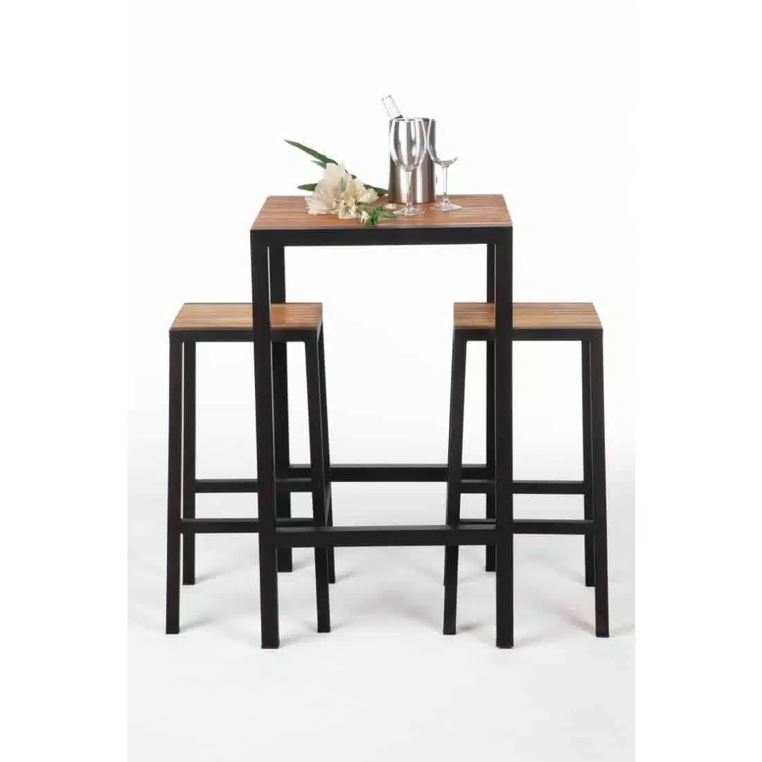 Bolero Square Steel and Acacia Bar Table 600mm - Image 8