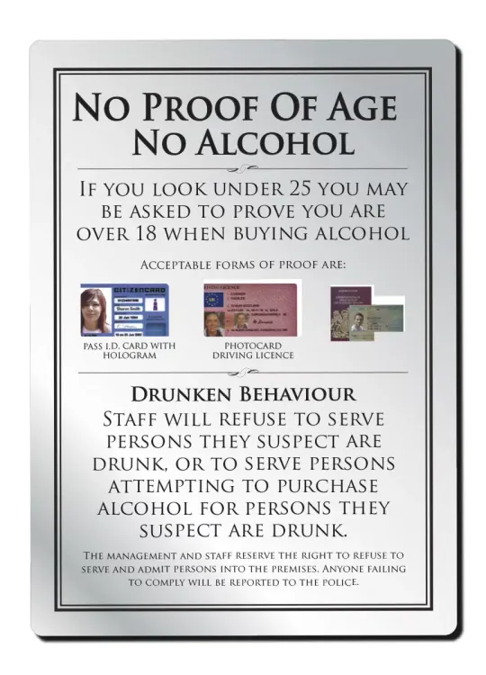 No Proof of Age No Alcohol Bar Sign - Silver