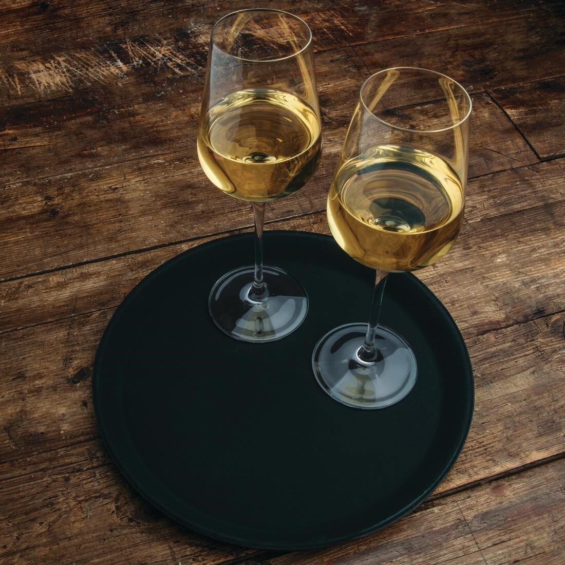 Kristallon Plastic Round Anti Slip Tray Black 11 in