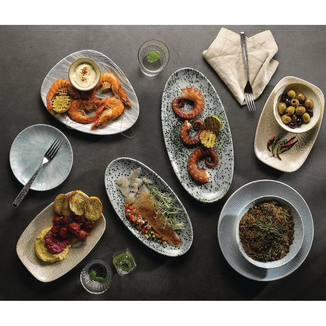 Churchill Raku Oblong Chef Plates Agate Grey 202 x 261mm (12 Pack) - Image 2