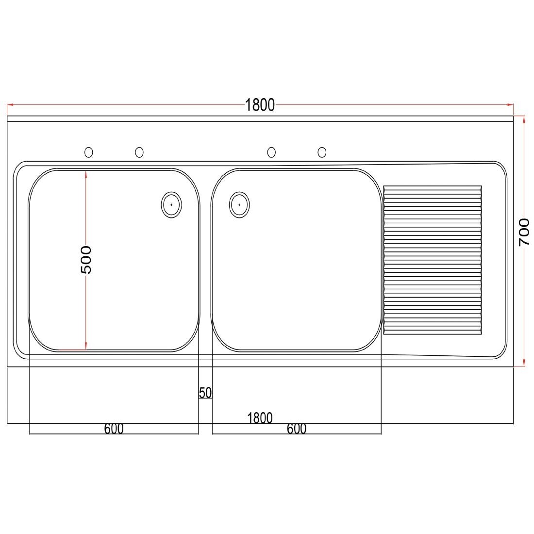Holmes Fully Assembled Stainless Steel Sink Right Hand Drainer 1800mm