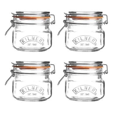 Kilner Square Clip Top Jar 0.5Ltr (4 Pack)