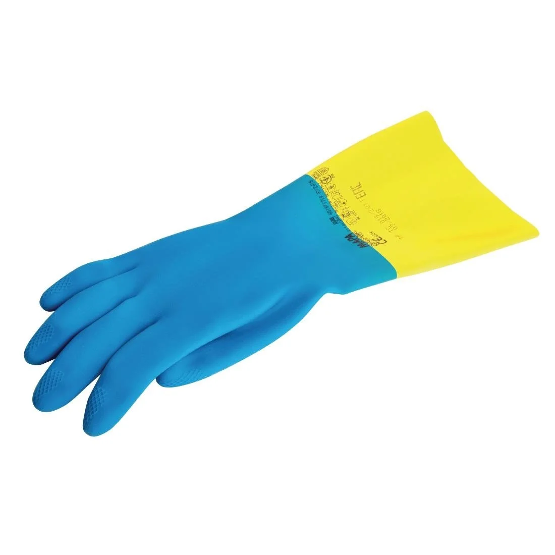 MAPA Alto 405 Liquid-Proof Heavy-Duty Janitorial Gloves Blue and Yellow - Image 5