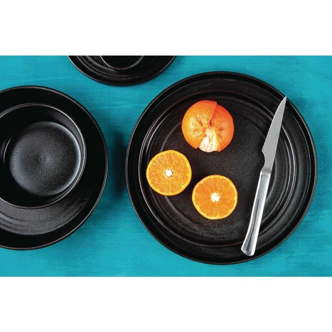 Olympia Cavolo Flat Round Plates Textured Black 270mm (4 Pack) - Image 5