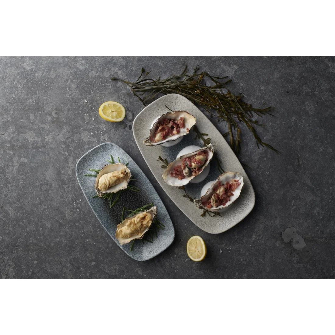 Churchill Raku Duo Agate Chefs Oblong Plate Topaz 348x189mm (6 Pack) - Image 2