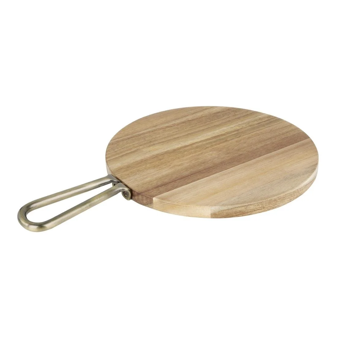 Olympia Round Paddle Board Acacia Wood Metal Handle 458x305mm - Image 1
