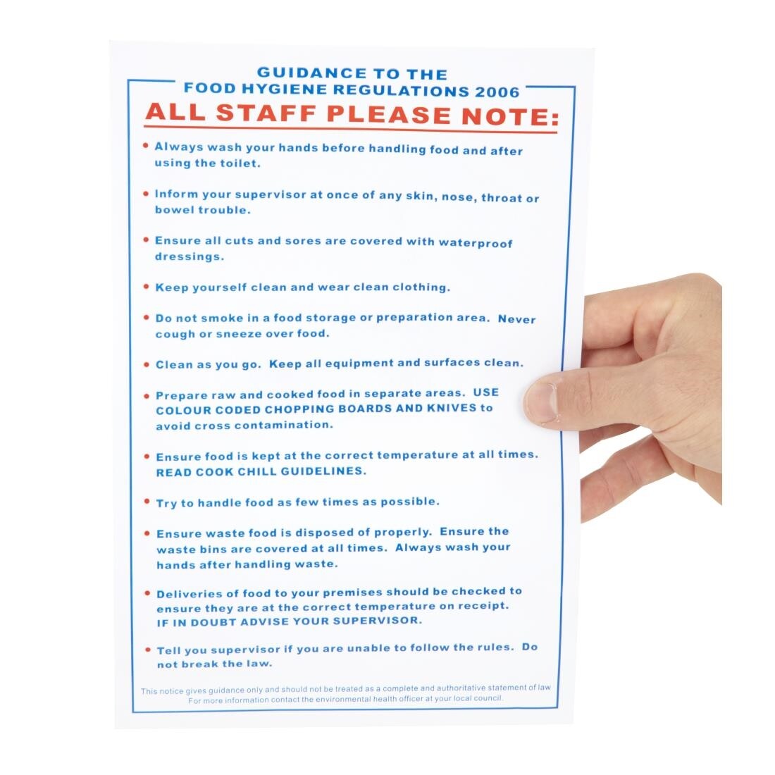 Vogue Food Safety Act 1995 Guidance Sign