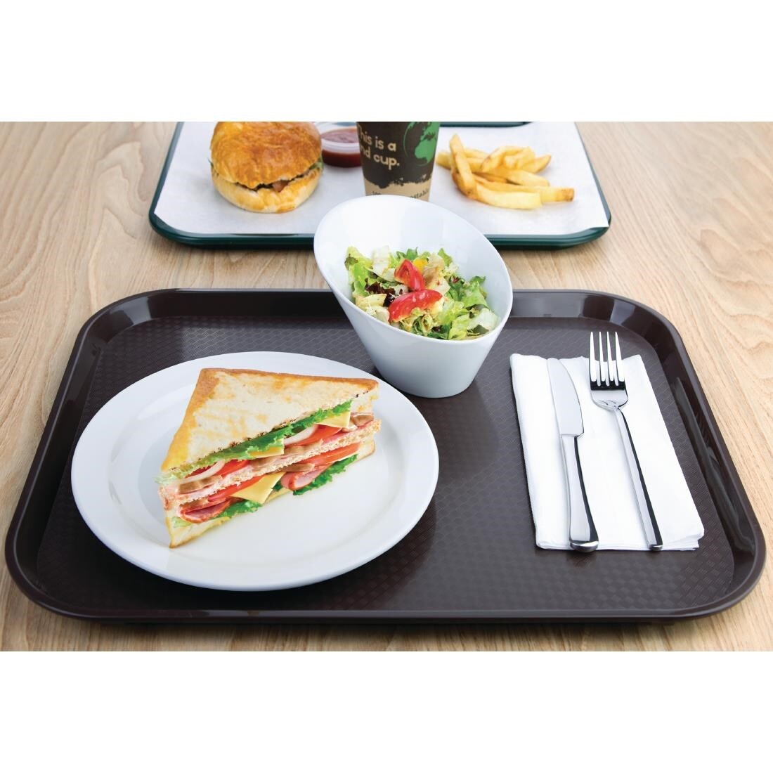 Kristallon Plastic Fast Food Tray Brown Large