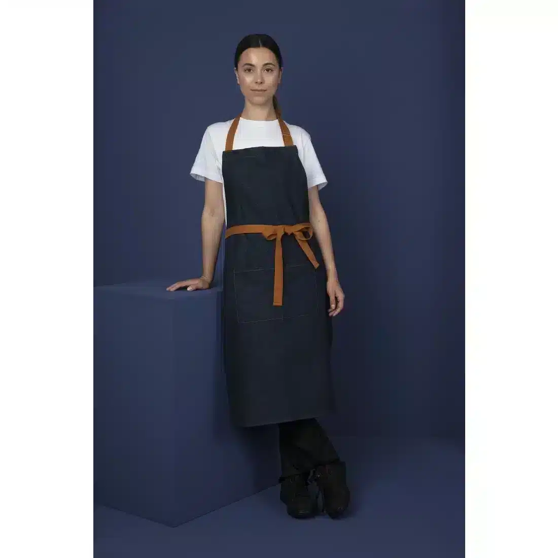 Southside Bistro Apron Denim-Blue With Tan Ties