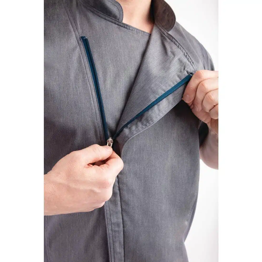 Chef Works Unisex Springfield Lightweight Short Sleeve Zipper Coat Ink Blue - Image 7