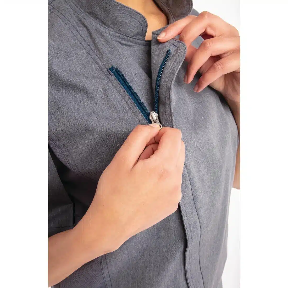 Chef Works Unisex Springfield Lightweight Short Sleeve Zipper Coat Ink Blue - Image 8