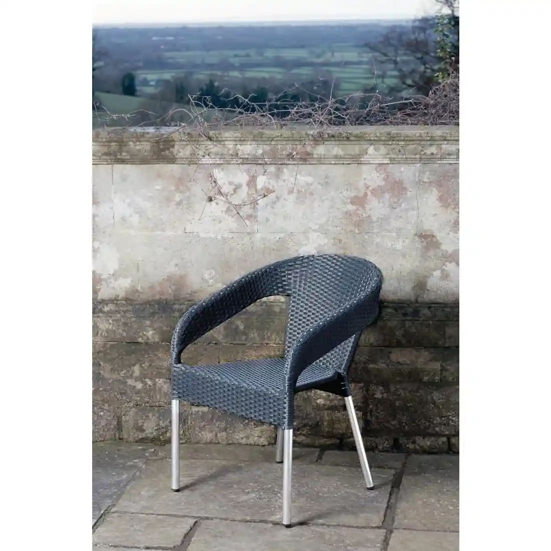 Bolero Wicker Wraparound Bistro Chairs Charcoal (Pack of 4) - Image 8