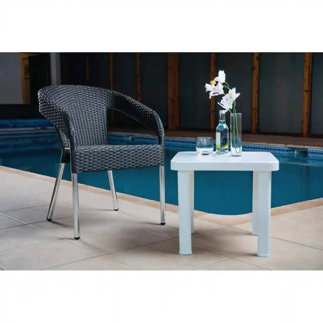 Bolero Wicker Wraparound Bistro Chairs Charcoal (Pack of 4) - Image 9