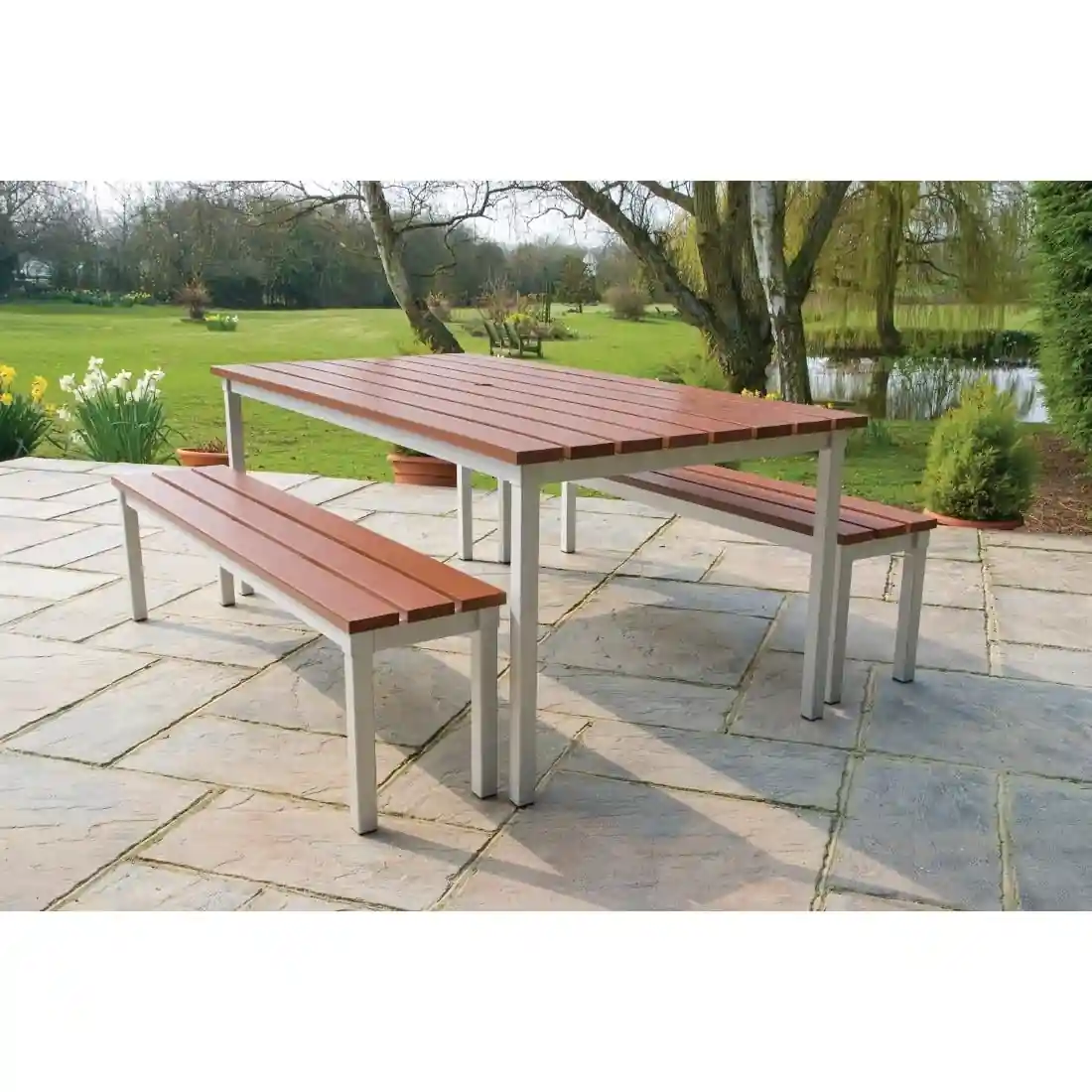 Enviro Outdoor Walnut Effect Faux Wood Bench 5ft - Image 5