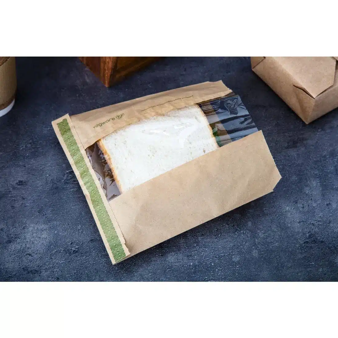 Vegware Compostable Kraft Sandwich Bags with NatureFlex Window Small (Pack of 1000) - Image 2