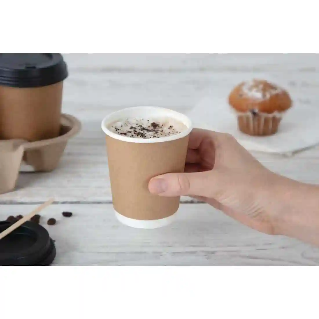 Fiesta Recyclable Coffee Cup Lids Black 225ml / 8oz (Pack of 50) - Image 5