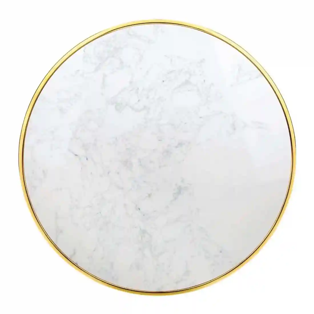 Bolero Round Marble Tabletop with Brass Effect Rim White 600mm - Image 1