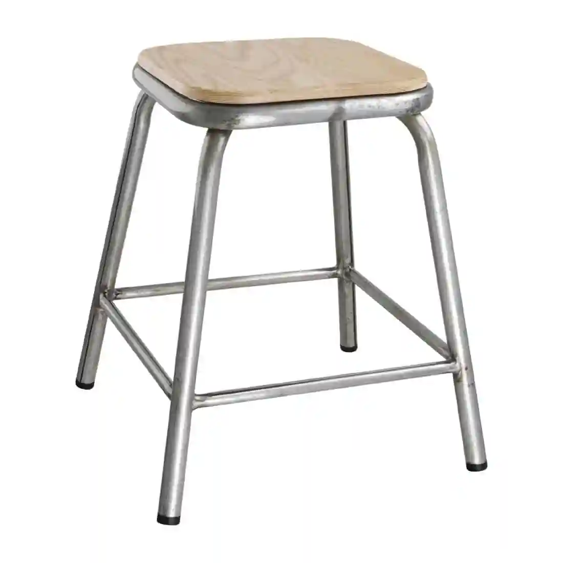 Bolero Galvanised Steel Low Stools with Wooden Seatpad (Pack of 4) - Image 1