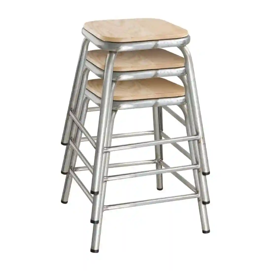 Bolero Galvanised Steel Low Stools with Wooden Seatpad (Pack of 4) - Image 7
