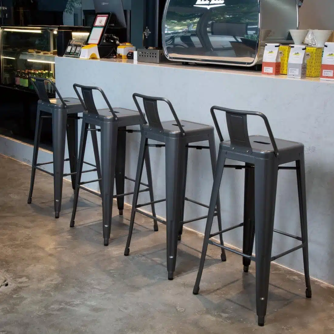 Bolero Bistro High Stool With Backrest Gun Metal (Pack of 4) - Image 6