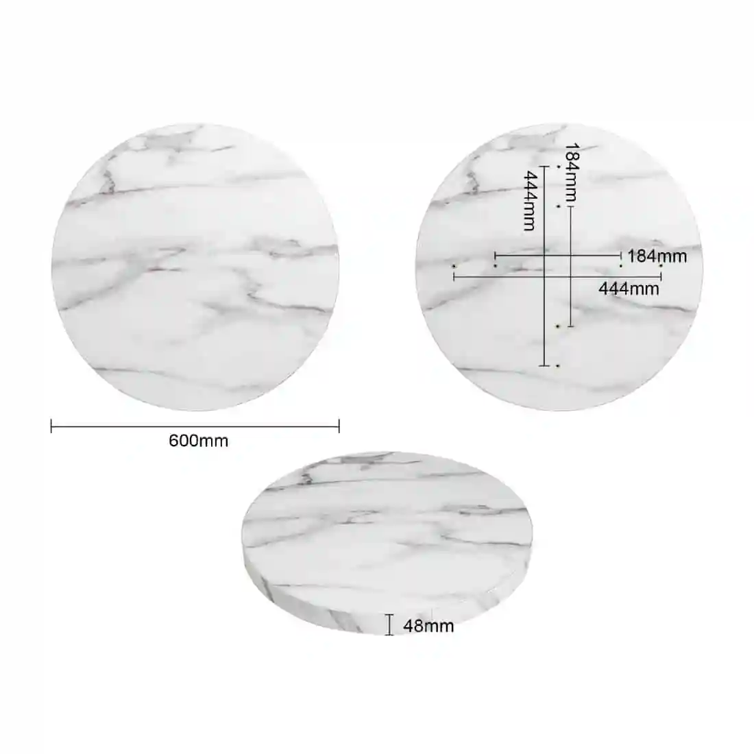 Bolero Pre-drilled Round Table Top Marble Effect 600mm - Image 5