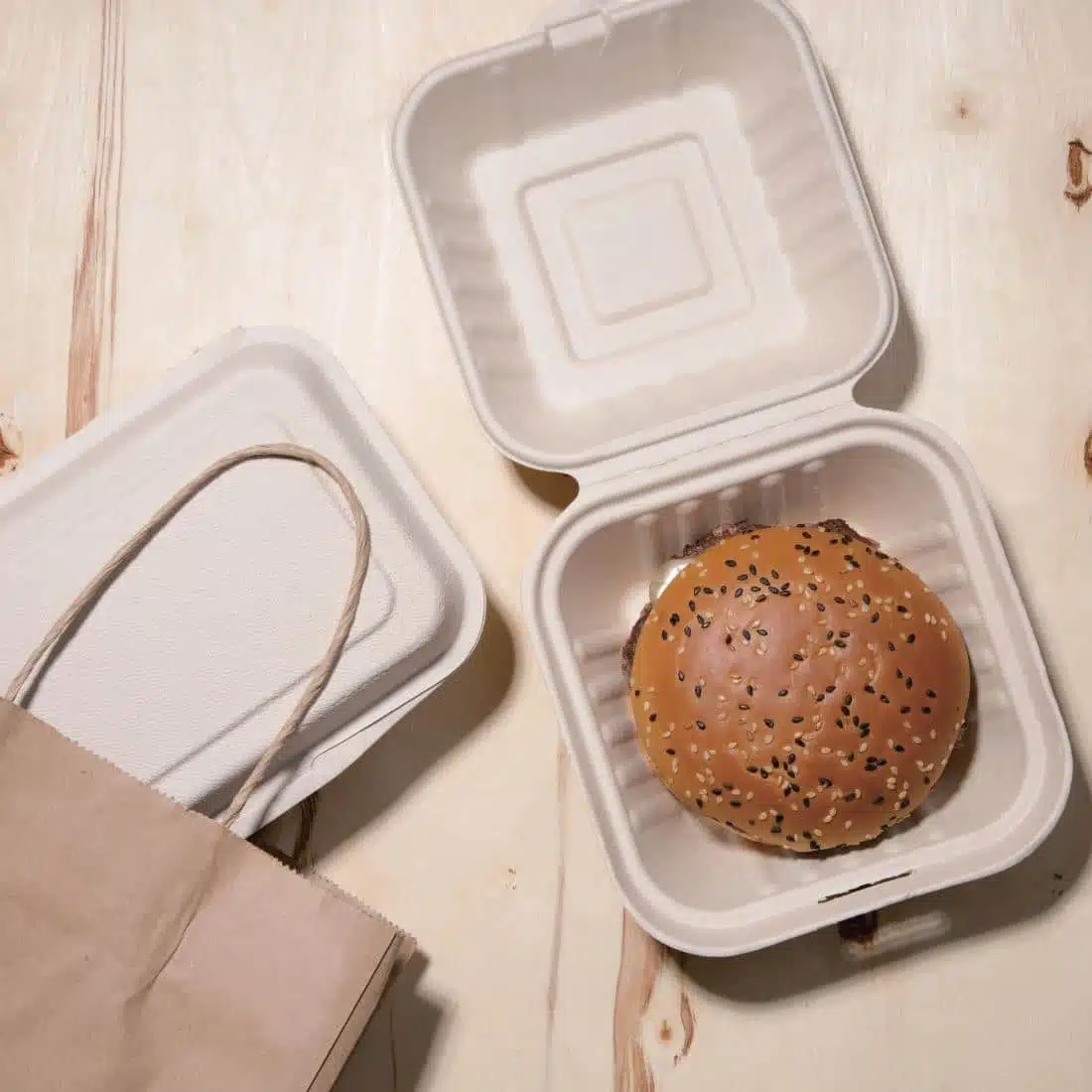Fiesta Compostable Bagasse Burger Boxes Natural Colour 152mm (Pack of 500) - Image 4