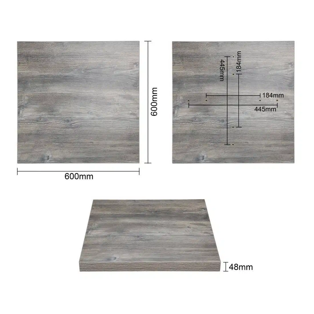 Bolero Pre-Drilled Square Melamine Table Top Ash Grey 600mm - Image 6