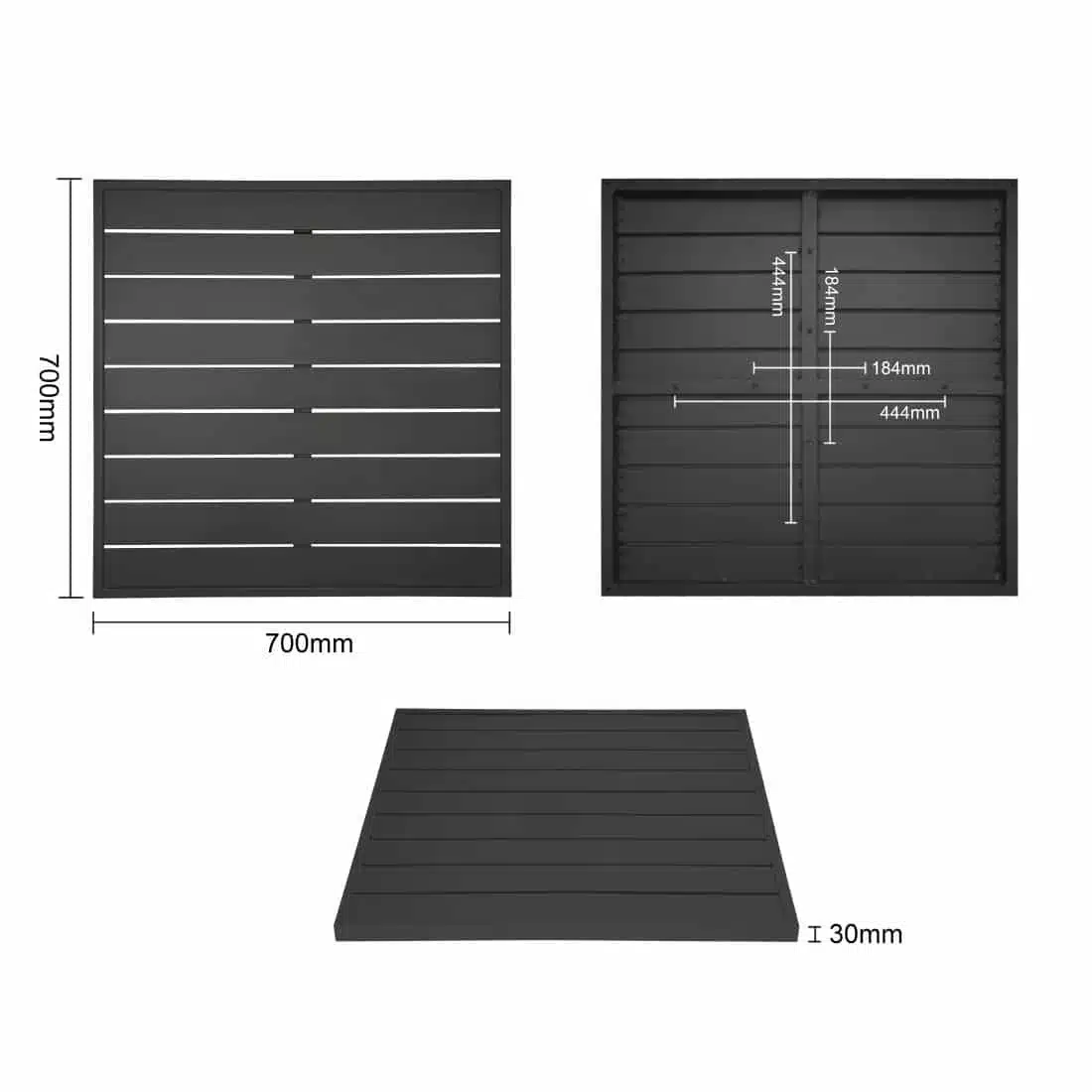 Bolero Aluminium Square Table Top Black 700mm - Image 5
