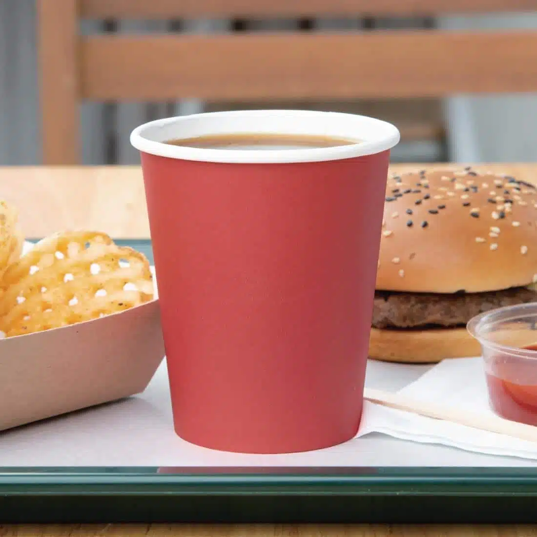 Fiesta Recyclable Single Wall Takeaway Coffee Cups Red 225ml / 8oz (Pack of 1000) - Image 4